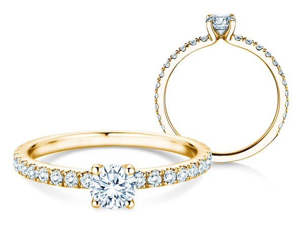 Verlobungsring Classic 4 Pavé in 14K Gelbgold mit Diamanten 0,77ct G/SI