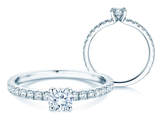 Verlobungsring Classic 4 Pavé in 14K Weißgold mit Diamanten 0,77ct G/SI