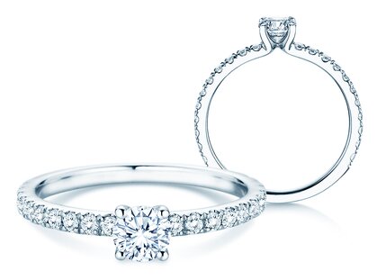 Verlobungsring Classic 4 Pavé in 14K Weißgold mit Diamanten 0,77ct G/SI