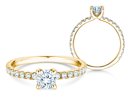Verlobungsring Classic 4 Pavé in 18K Gelbgold mit Labordiamanten 0,87ct E/VS