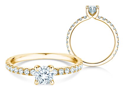Verlobungsring Classic 4 Pavé in 18K Gelbgold mit Labordiamanten 0,87ct E/VS