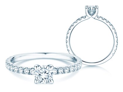 Verlobungsring Classic 4 Pavé in 14K Weißgold mit Labordiamanten 0,87ct E/VS