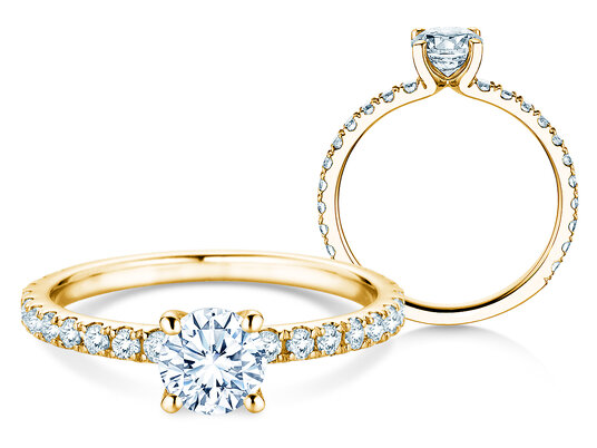 Verlobungsring Classic 4 Pavé in 14K Gelbgold mit Labordiamanten 1,19ct E/VS