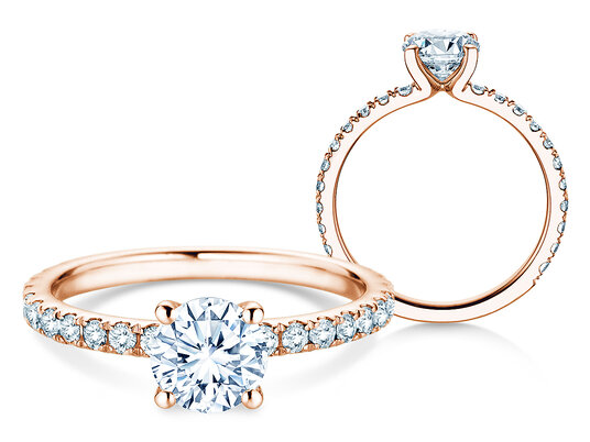Verlobungsring Classic 4 Pavé in 18K Roségold mit Labordiamanten 1,44ct E/VS
