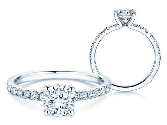 Verlobungsring Classic 4 Pavé in 14K Weißgold mit Labordiamanten 1,44ct E/VS