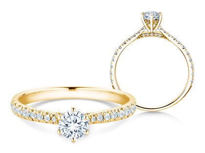 Verlobungsring Classic 6 Hidden Halo Pavé in 14K Gelbgold mit Diamanten 0,55ct G/SI
