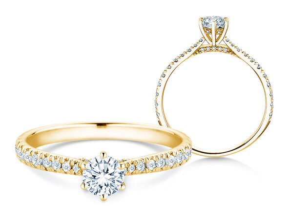 Verlobungsring Classic 6 Hidden Halo Pavé in 14K Gelbgold mit Diamanten 0,55ct G/SI