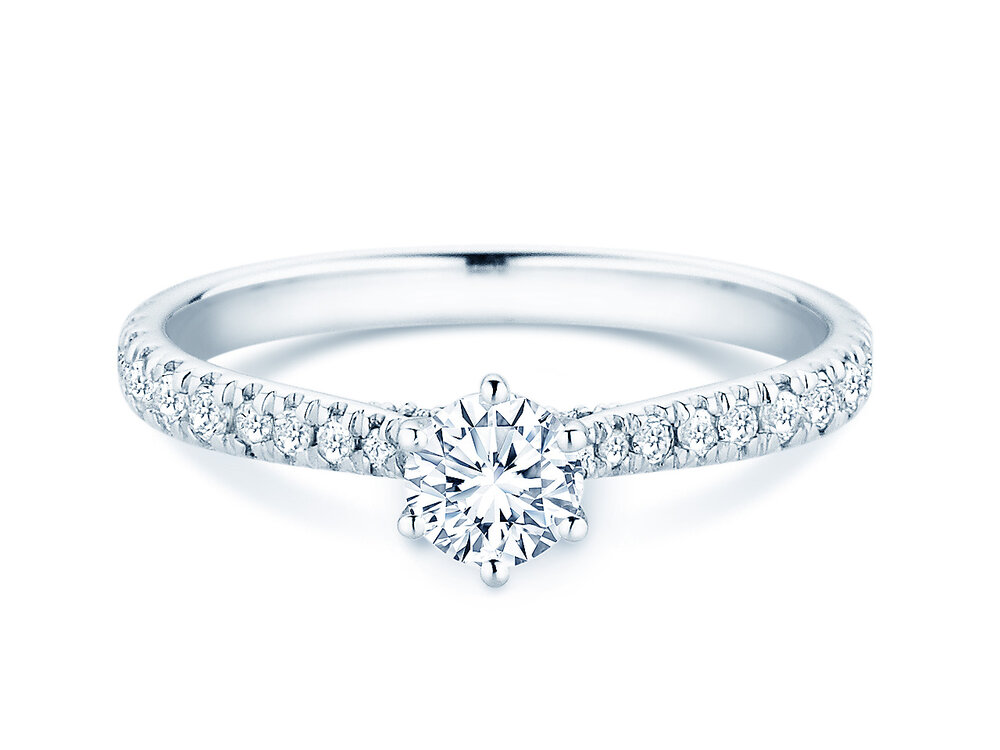 Verlobungsring Classic 6 Hidden Halo Pavé in Platin 950/- mit Diamanten 0,76ct G/SI