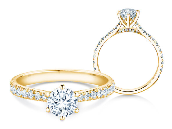 Verlobungsring Classic 6 Hidden Halo Pavé in 9K Gelbgold mit Diamanten 1,52ct G/SI