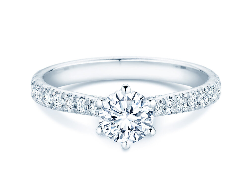 Verlobungsring Classic 6 Hidden Halo Pavé in Platin 950/- mit Diamanten 1,52ct G/SI
