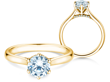 Verlobungsring Classic 6 Hidden Halo in Gelbgold