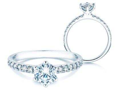 Verlobungsring Classic Pavé in 18K Weißgold mit Diamanten 1,11ct G/SI