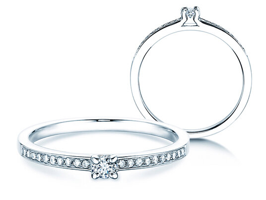 Verlobungsring Modern Pavé in 14K Weißgold mit Diamanten 0,15ct G/SI