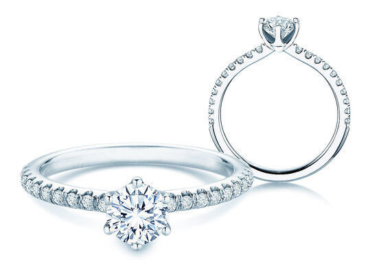 Verlobungsring Royal Pavé in 9K Weißgold mit natürlichen Diamanten 0,65ct G/SI