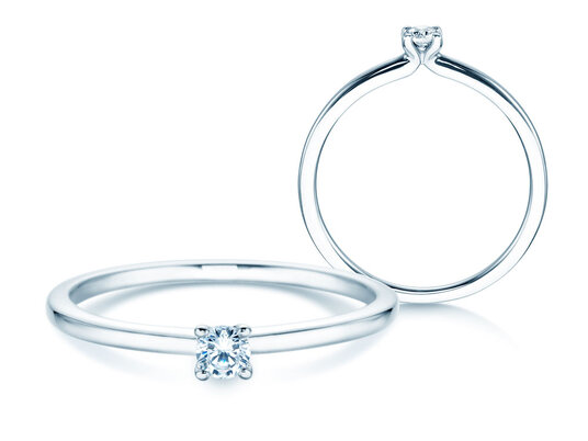 Verlobungsring Classic 4 in 14K Weißgold mit Diamant 0,10ct H/SI