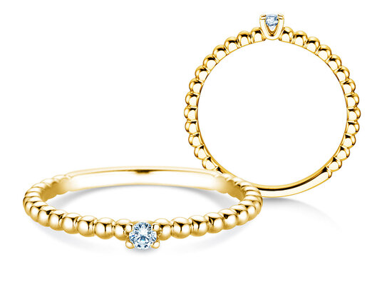 Verlobungsring Classic Beads in 14K Gelbgold mit Diamant 0,05ct H/SI