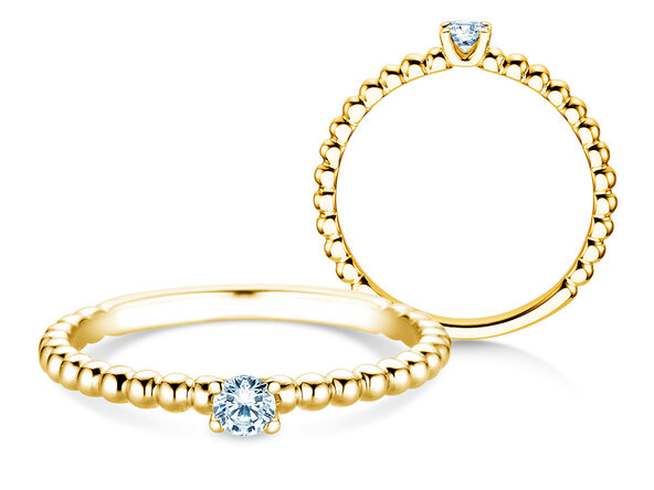 Verlobungsring Classic Beads in 14K Gelbgold mit Diamant 0,10ct H/SI