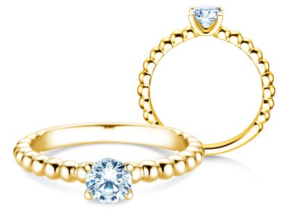 Verlobungsring Classic Beads in 18K Gelbgold mit Diamant 0,60ct H/SI