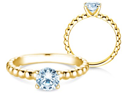 Verlobungsring Classic Beads in 18K Gelbgold mit Labordiamant 0,75ct E/VS