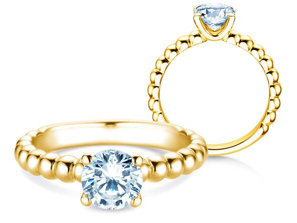 Verlobungsring Classic Beads in 14K Gelbgold mit Labordiamant 1,00ct E/VS