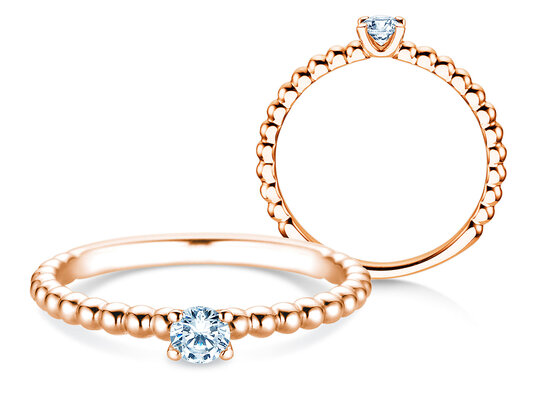 Verlobungsring Classic Beads in 14K Roségold mit Labordiamant 0,15ct E/VS