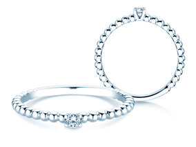Verlobungsring Classic Beads in 14K Weißgold mit Diamant 0,05ct G/SI