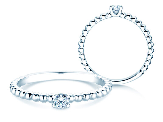 Verlobungsring Classic Beads in 14K Weißgold mit Diamant 0,10ct H/SI