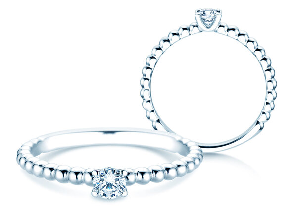 Verlobungsring Classic Beads in 14K Weißgold mit Labordiamant 0,15ct E/VS