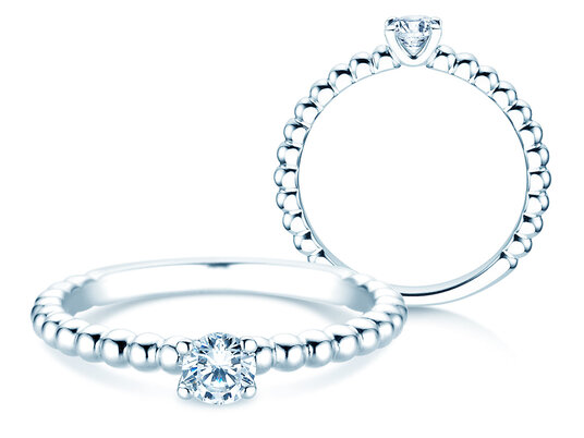 Verlobungsring Classic Beads in 9K Weißgold mit Diamant 0,25ct H/SI