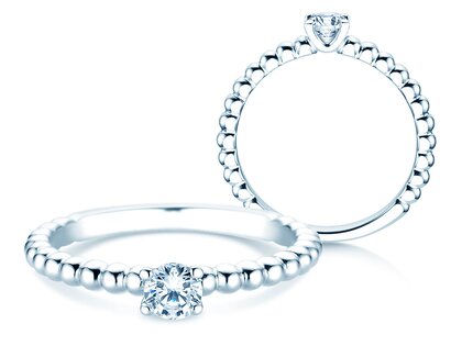 Verlobungsring Classic Beads in 9K Weißgold mit Diamant 0,25ct H/SI