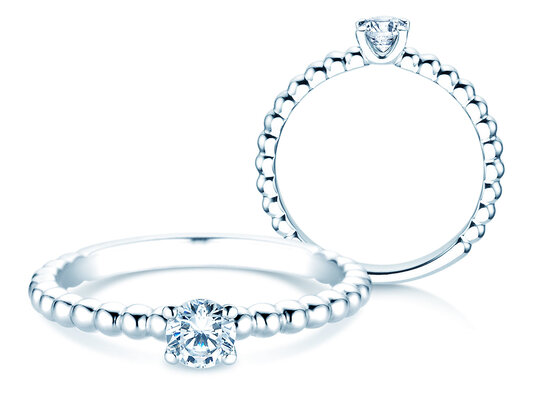 Verlobungsring Classic Beads in 9K Weißgold mit Diamant 0,30ct H/SI