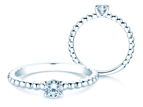 Verlobungsring Classic Beads in 9K Weißgold mit Diamant 0,30ct H/SI