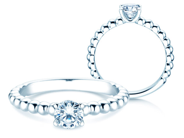 Verlobungsring Classic Beads in 9K Weißgold mit Labordiamant 0,50ct E/VS