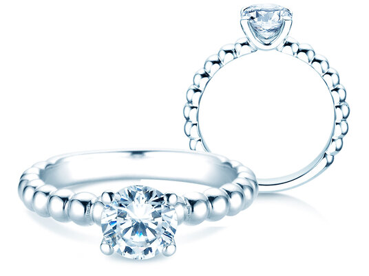 Verlobungsring Classic Beads in 14K Weißgold mit Labordiamant 1,00ct E/VS